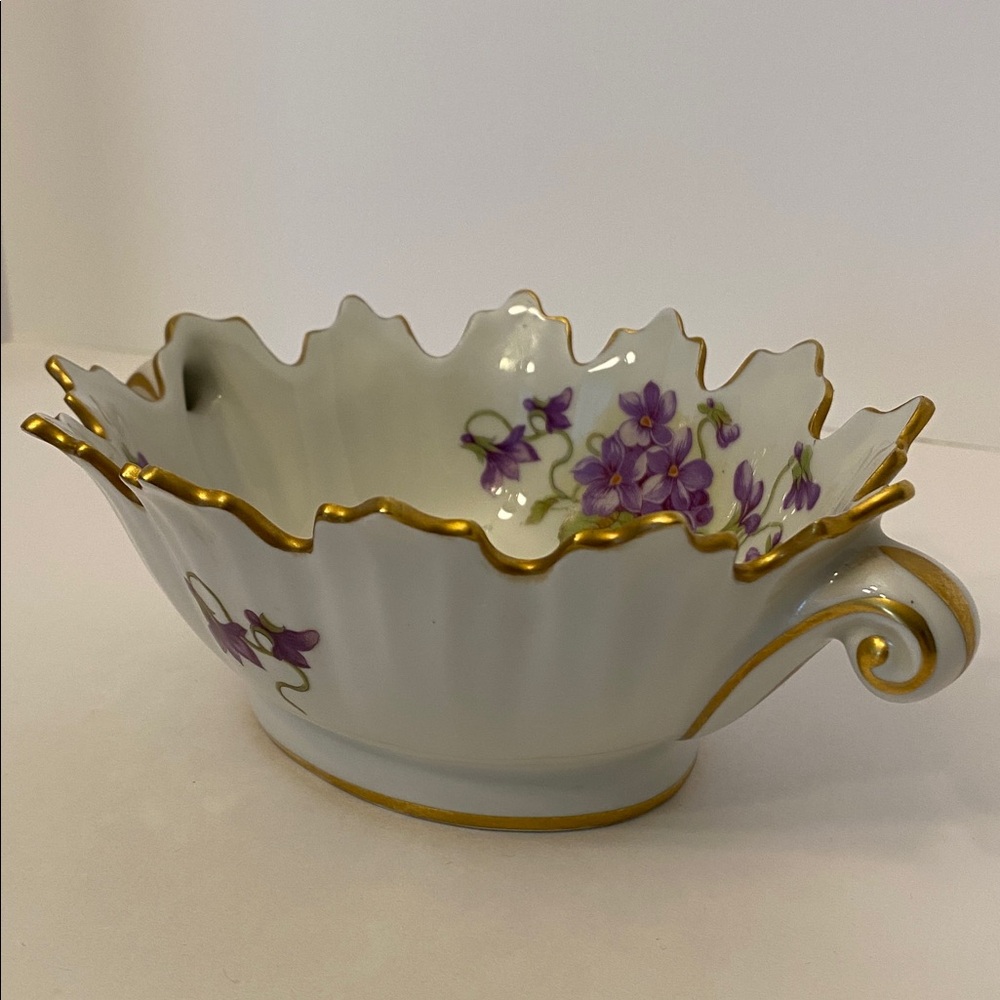 Vintage Limoges France Dish Candy Trinket Porcelain Violets Floral Gold Gilt Rim - Picture 8 of 16